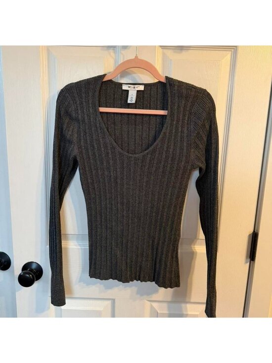 White House Black Market Tops - White House Black Market Grey Sparkly Top Long Sleeve Sz L